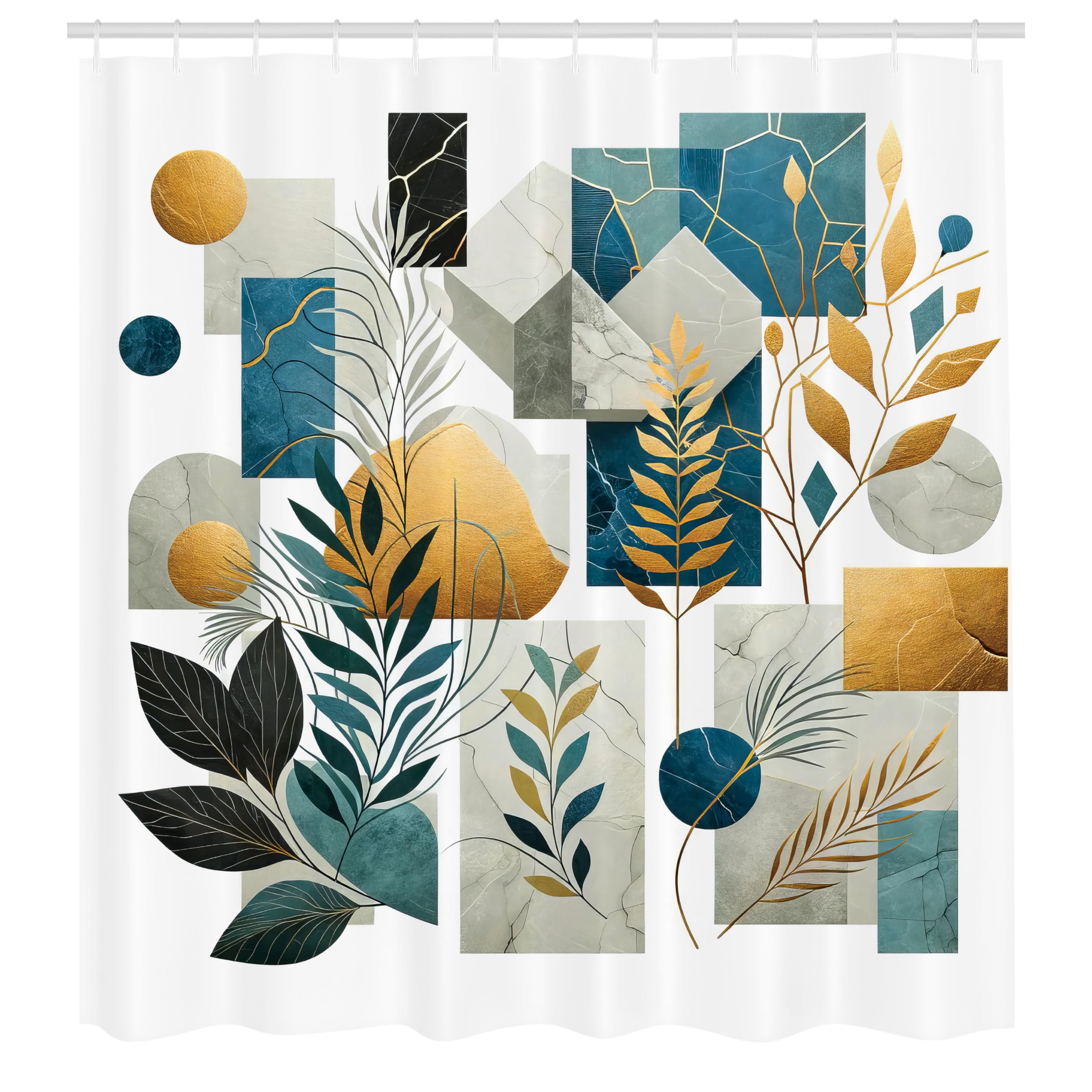 Ambesonne Aesthetic Shower Curtain, Abstract Geometric Style Marble Print Forms Leaves Branches Modern, Cloth Fabric Bathroom De